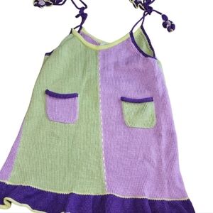 Girls Zackali Dress Sleeveless Crochet Pockets Ruffle Green Purple Sz 2